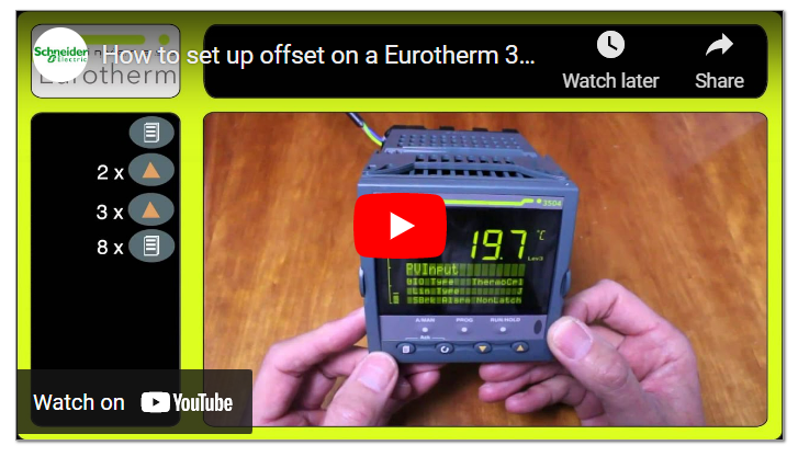 How to set up offset on a Eurotherm 3504 controller