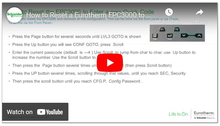 How to Reset a Eurotherm EPC3000 to Enter a new Quick Code summary
