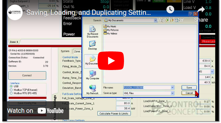 Saving, Loading, and Duplicating Settings – FUSION SCR Power Controller