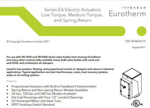 Eurotherm EA51, EA55, and other EA series Actuators Manual